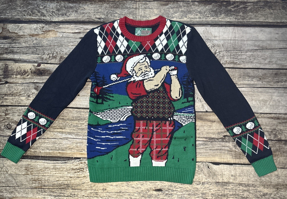Ugly Christmas Sweater Mens Small Golfer Santa Golf Knit Holiday Party